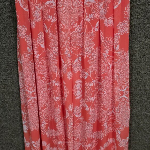 Vince Camuto Womens Printed Chiffon Maxi Coral Dress Sz 12P Pre-owned - Picture 5 of 9